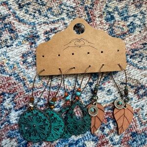 Bohemian Teal and Brown Earring Set